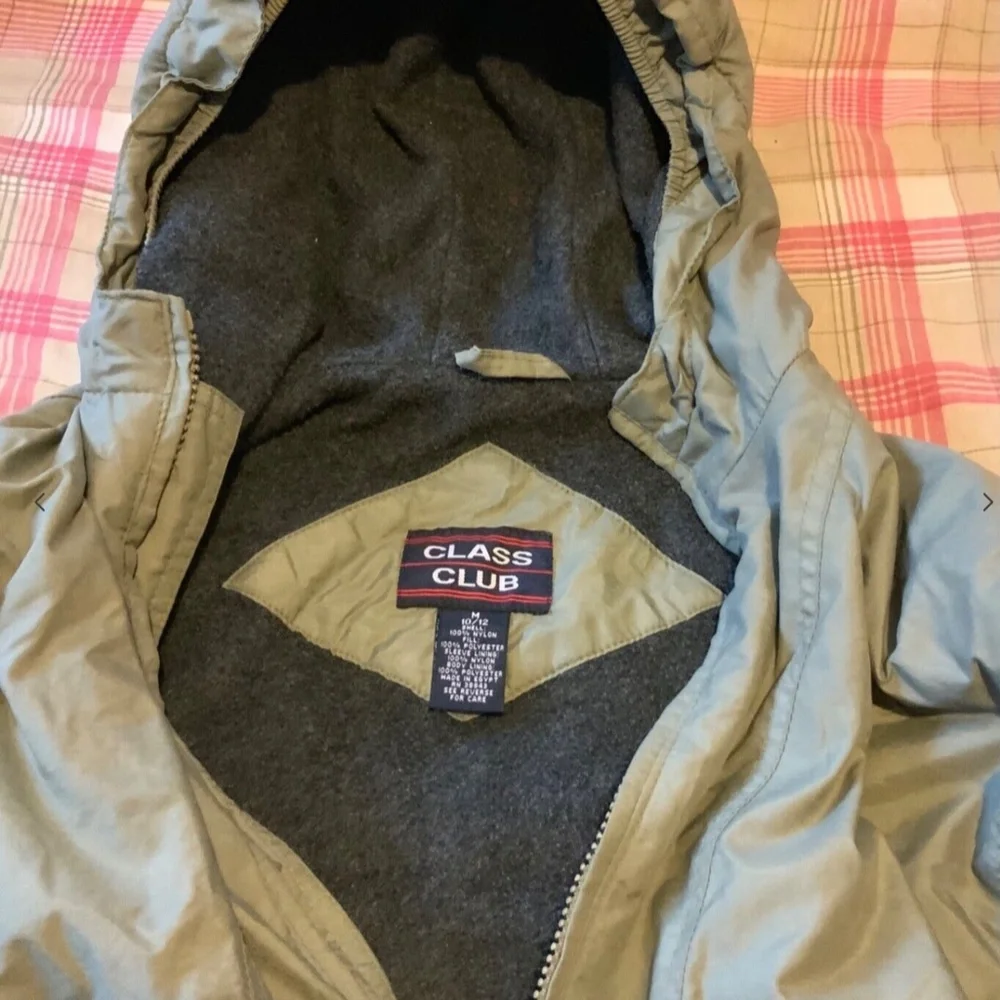Boy Green Winter Jacket Size M 10 12 Hooded Fleece Lined Olive